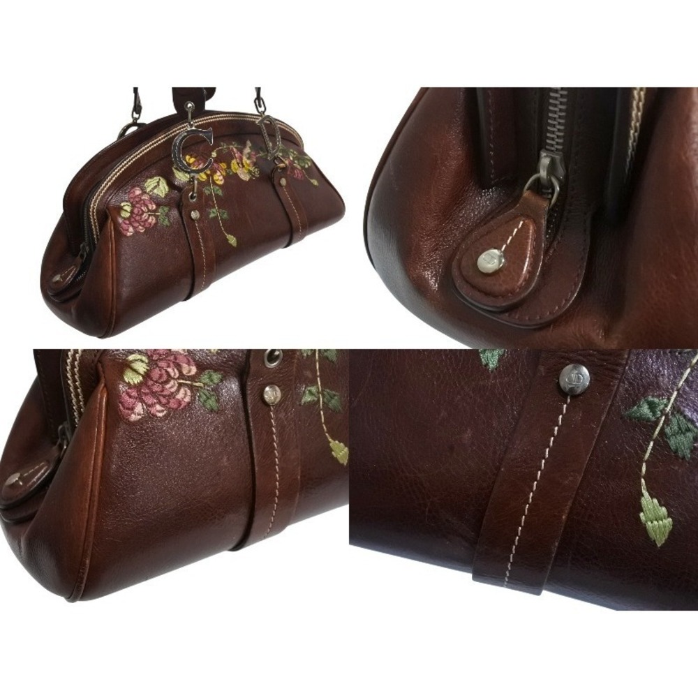 Dior Brown Embroidery Christian Handbag Motif Floral Flower Logo - Picture 4 of 10